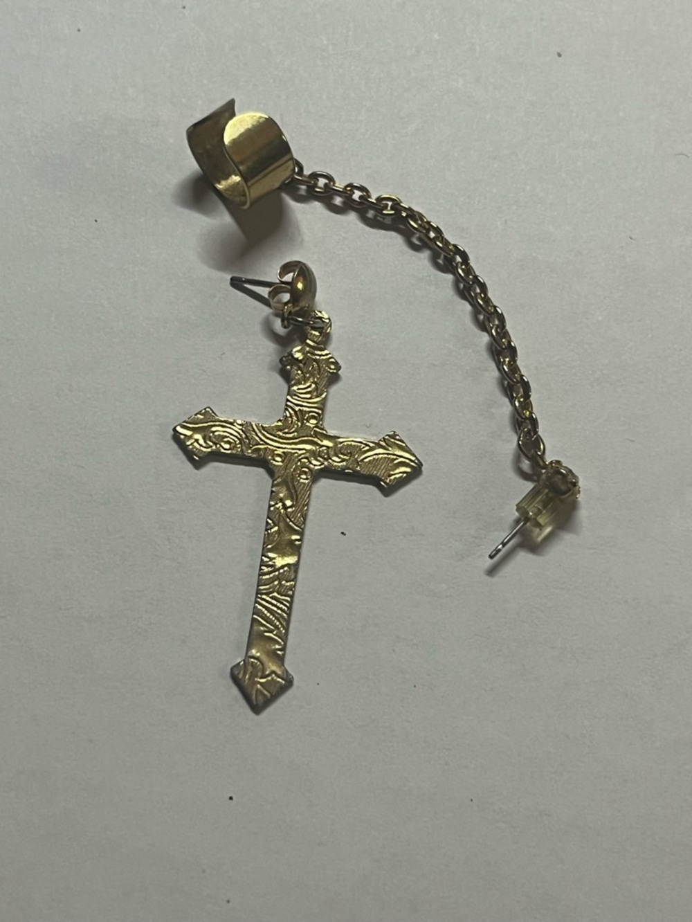 Vintage 80s stud and cuff earring, and single cross earring